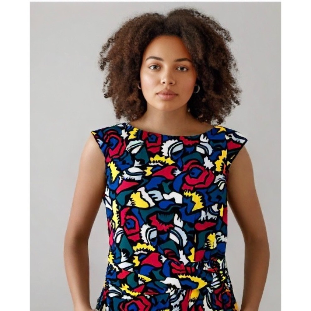 Anne Klein Pop Art 80s Jersey Wrap Boatneck Cap Sleeve Black Size X-Large 1X